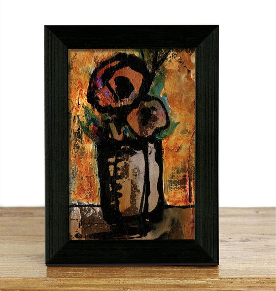 Days Of Romance 2 - Framed Textural Floral Abstract painting by Kathy Morton Stanion