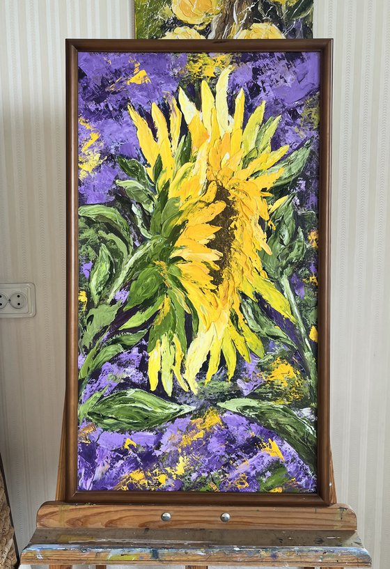 Sunflowers oil impasto painting