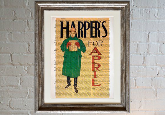 Harpers for April - Collage Art Print on Large Real English Dictionary Vintage Book Page