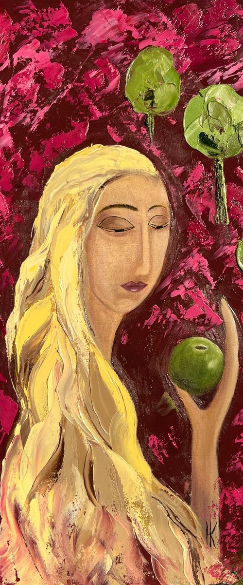Woman with Apple Original Painting by Halyna Kirichenko
