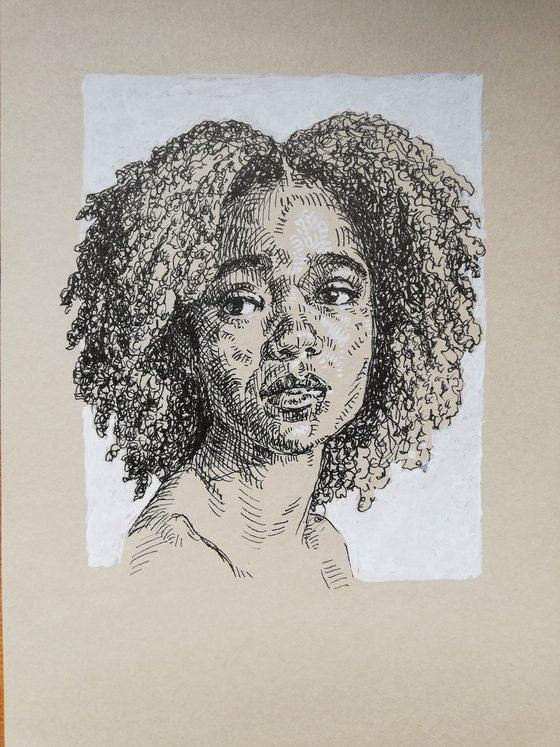 Beautiful black woman. Portrait drawing