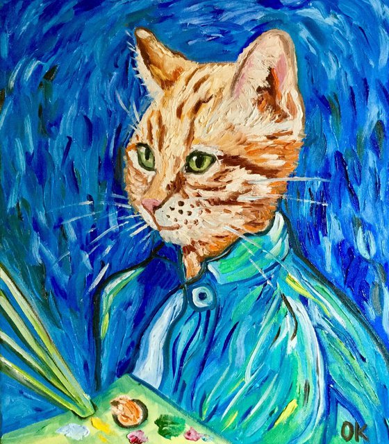 Cat La Vincent Van Gogh modern oil painting for cat lovers