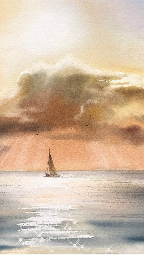 Sailboat and clouds #3 by Eugenia Gorbacheva