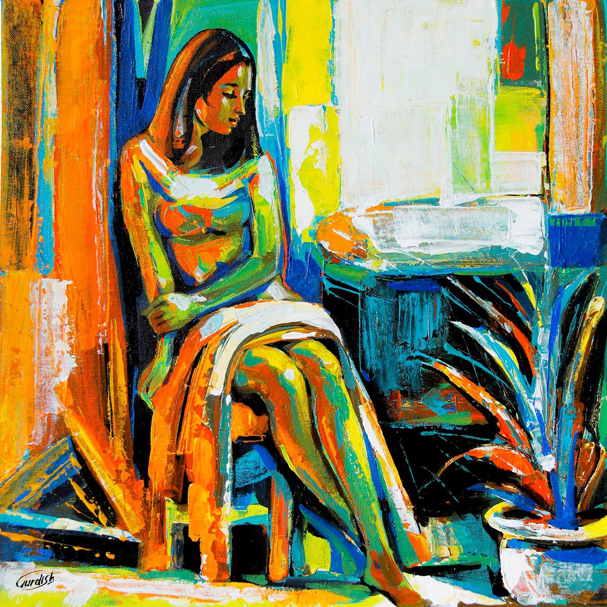 Abstract Still Life Acrylic Painting By Artist Gurdish Pannu, 18 X 18, Still Living For You, Original Artwork