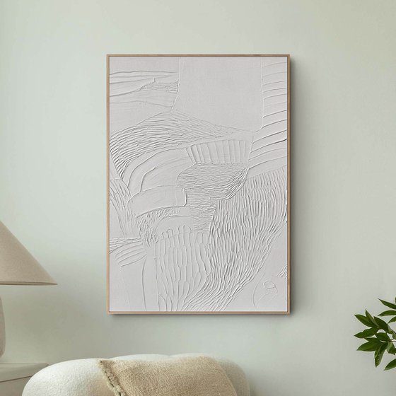 "Fluency 4" White textured abstract wall art