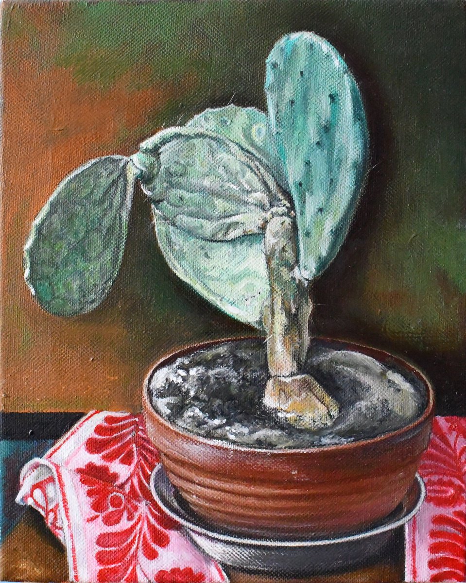 Photorealistic Botanical Oil Painting By Zoltan Csomos, 8 X 10", Cactus, Original Artwork