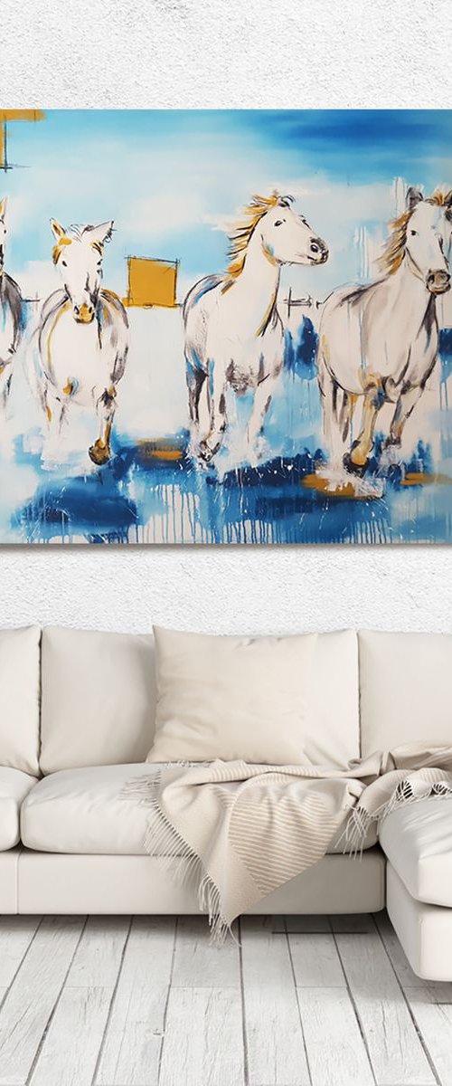 Camargue Horses – No 2 – Large Equines Painting by Stefanie Rogge