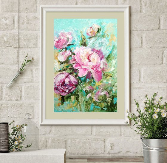 Peonies Painting Original Art Floral Artwork Flower Bouquet Wall Art