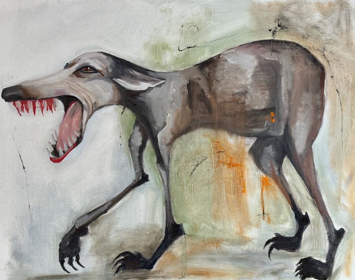 Illustrative Animal Oil Painting By Lola Jovan, 23 X 18", I Used To Howl, Original Artwork