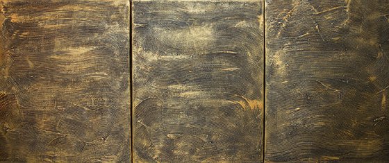 Gold Swirls antique effect 3 panel canvas abstract