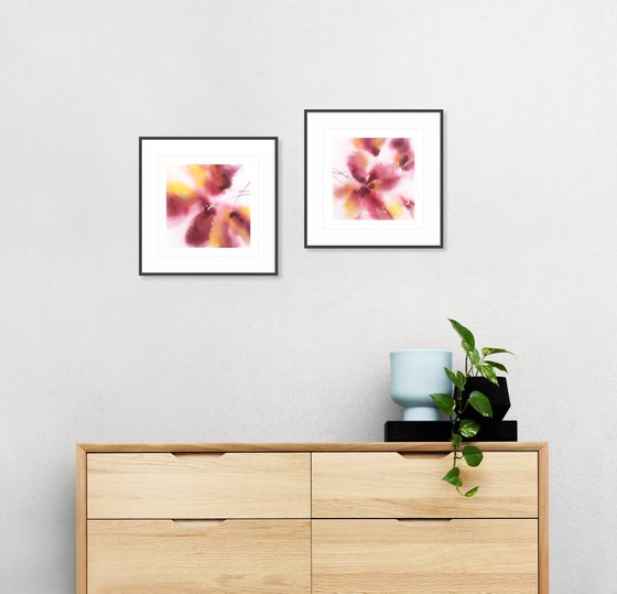 Pink flowers painting set