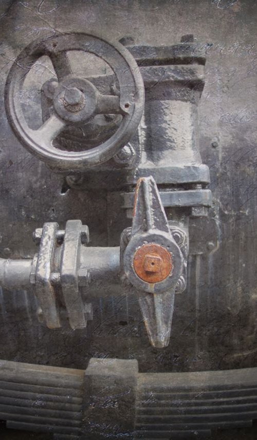 Old steam trains in the depot 9 - print on canvas 60x80x4cm by Kuebler