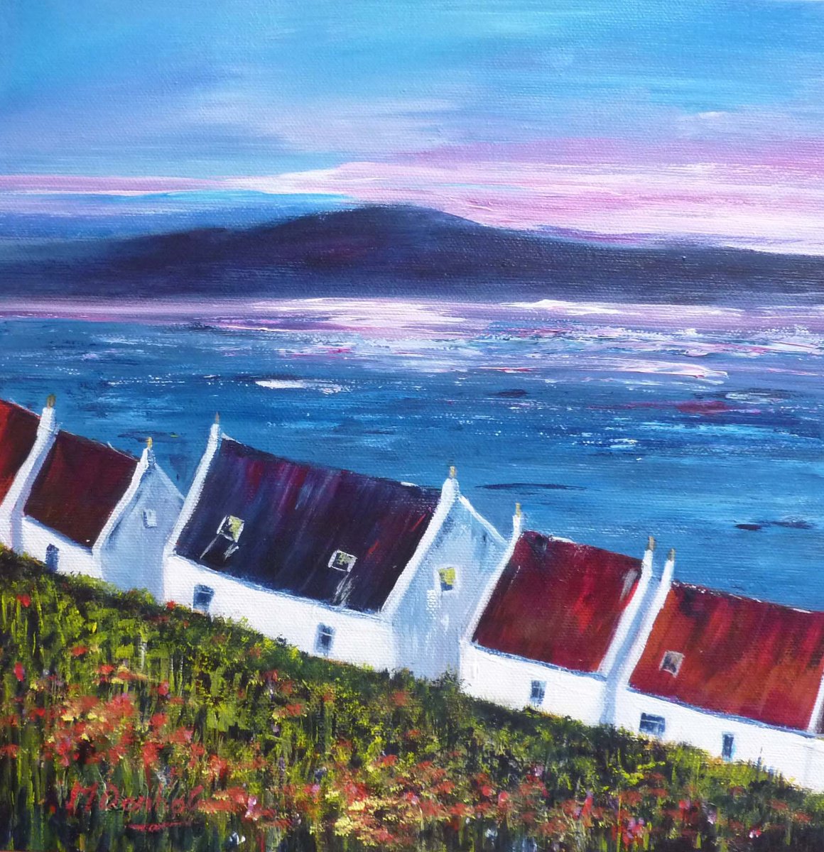 Impressionistic Landscape Acrylic Painting By Margaret Denholm, 12 X 12", Cottages With A View, Original Artwork