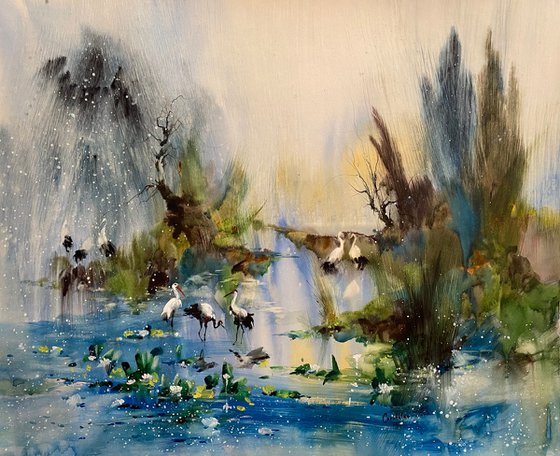 Sold Watercolor “Morning shower. Danube Delta” perfect gift