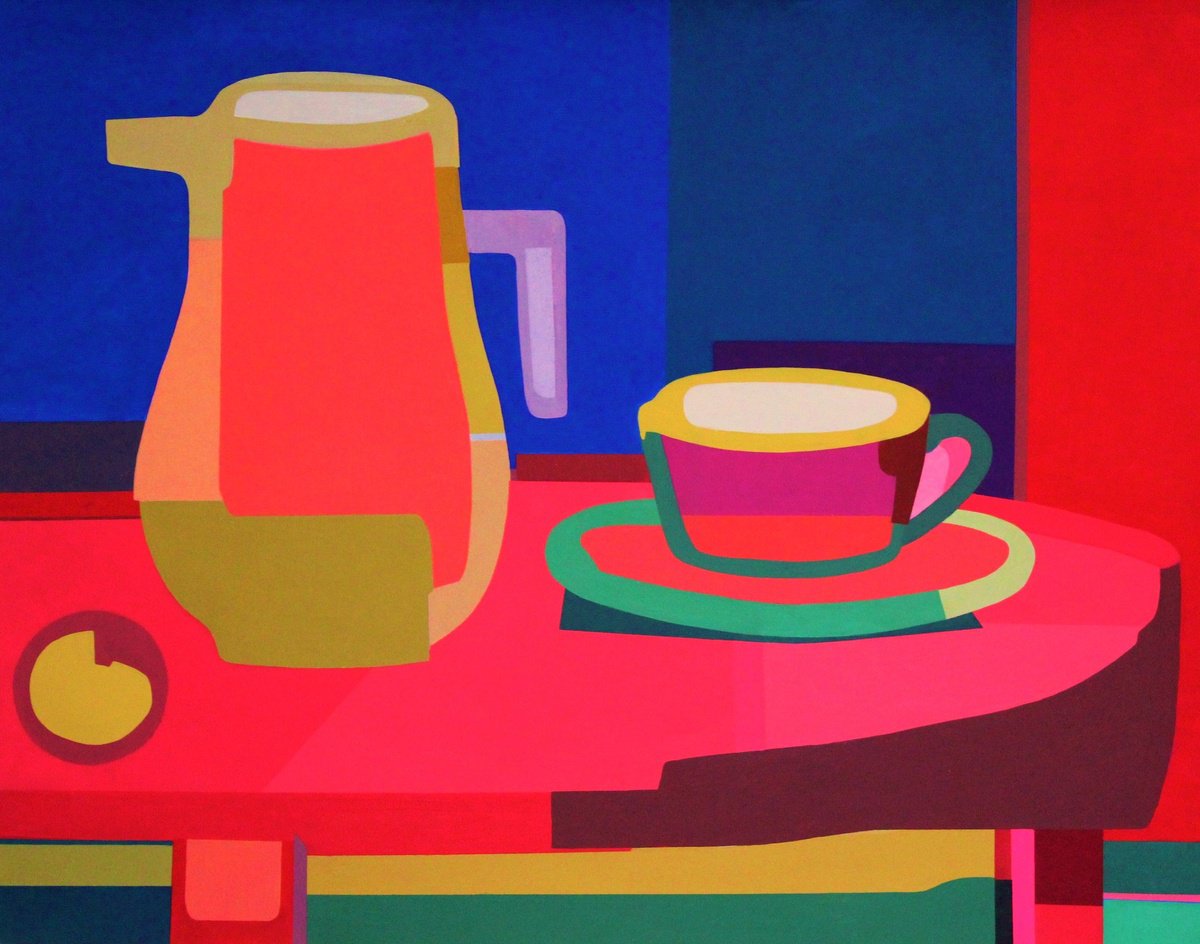 Impressionistic Still Life Acrylic Painting By Vast Swamp, 19 X 15", Black Tea, Original Artwork