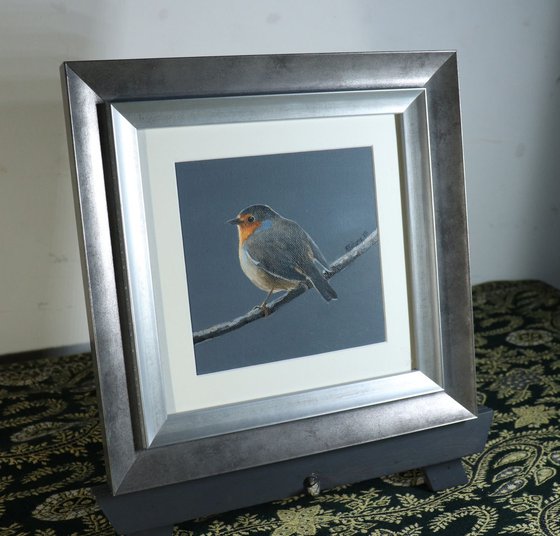 Robin at Night Time Painting Framed and Ready to Hang