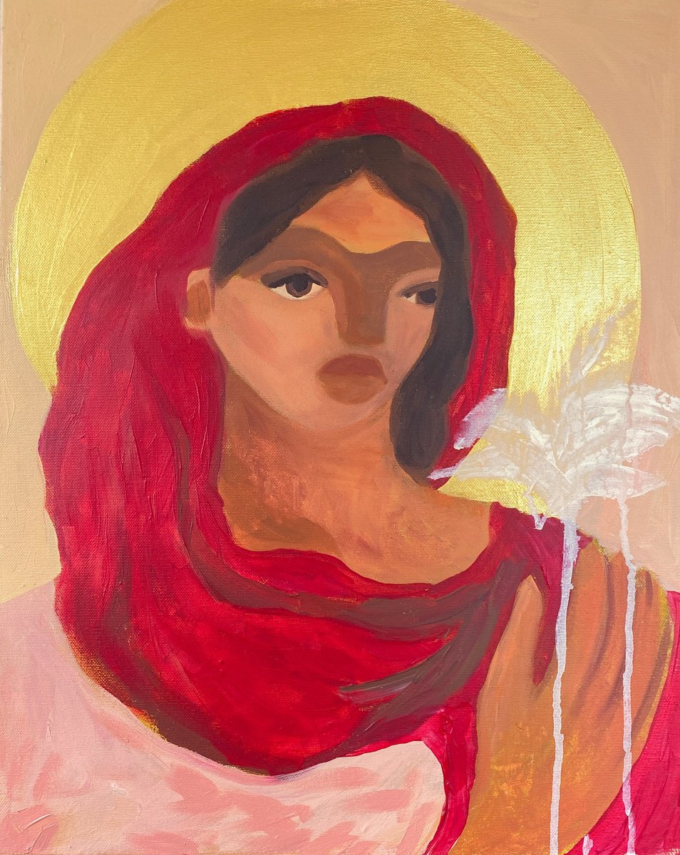 Impressionistic Portrait Acrylic Painting By Dasha Pogodina, 16 X 20, Immaculate Conception #3, Original Artwork