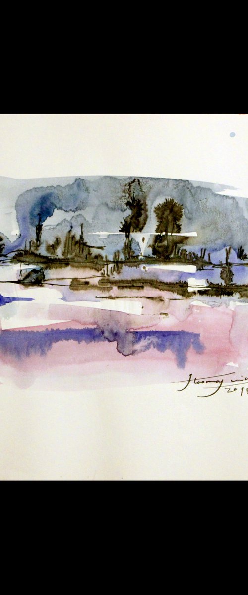 SMALL ABSTRACT LANDSCAPES 19, Watecolor and ink on Paper, 40 x 30 by Jamaleddin Toomajnia