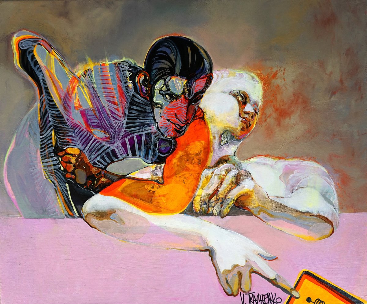 Organic Portrait Acrylic Painting By Victor Tkachenko, 24 X 20", Fortune Teller, Original Artwork