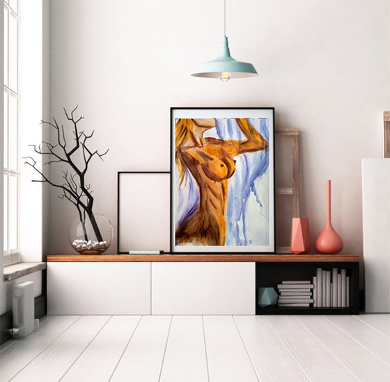 Woman Nude original watercolor painting