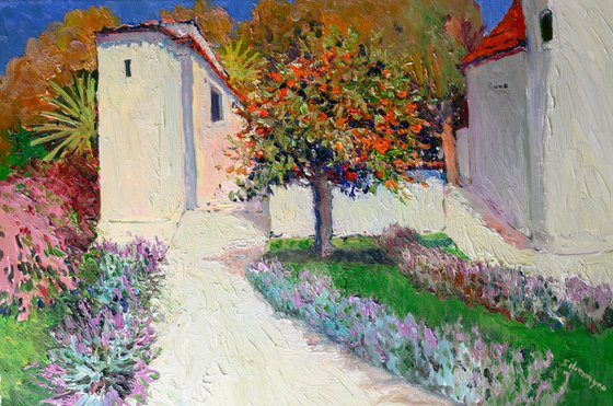 Garden with Lavender and Orange Tree