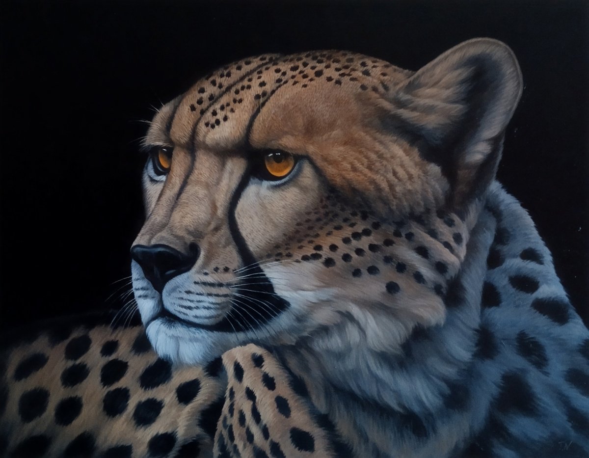 Photorealistic Animal Oil Painting By Tamar Nazaryan, 35 X 28", Cheetah, Original Artwork