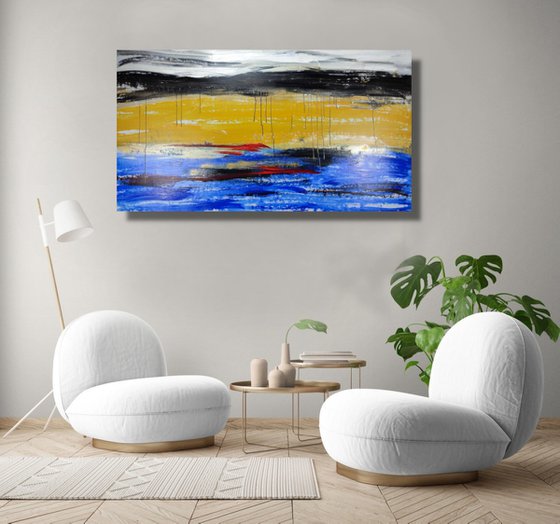 horizontal abstract/abstract landscape/original painting/oversized paintings/horizontal abstract painting size- 150x80 cm  title c732