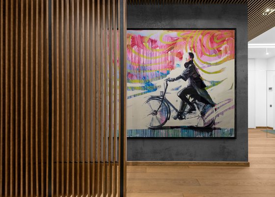 XXXL Big painting - "Summer wind" - Bike - Cyclist - Amsterdam - Huge painting