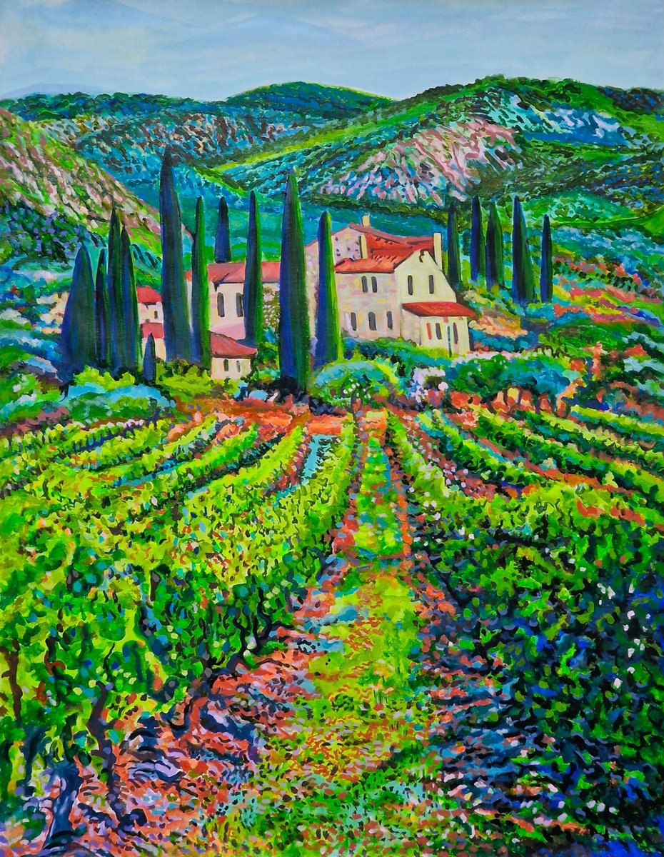 Tuscan Countryside With Vineyard By Alexandra Djokic, 31 X 39, Artwork For Sale On Artfinder