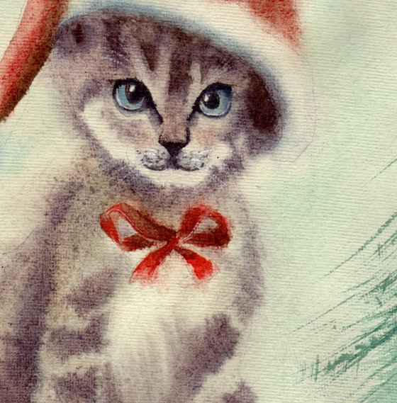 Original Watercolor Cat in the hat Painting