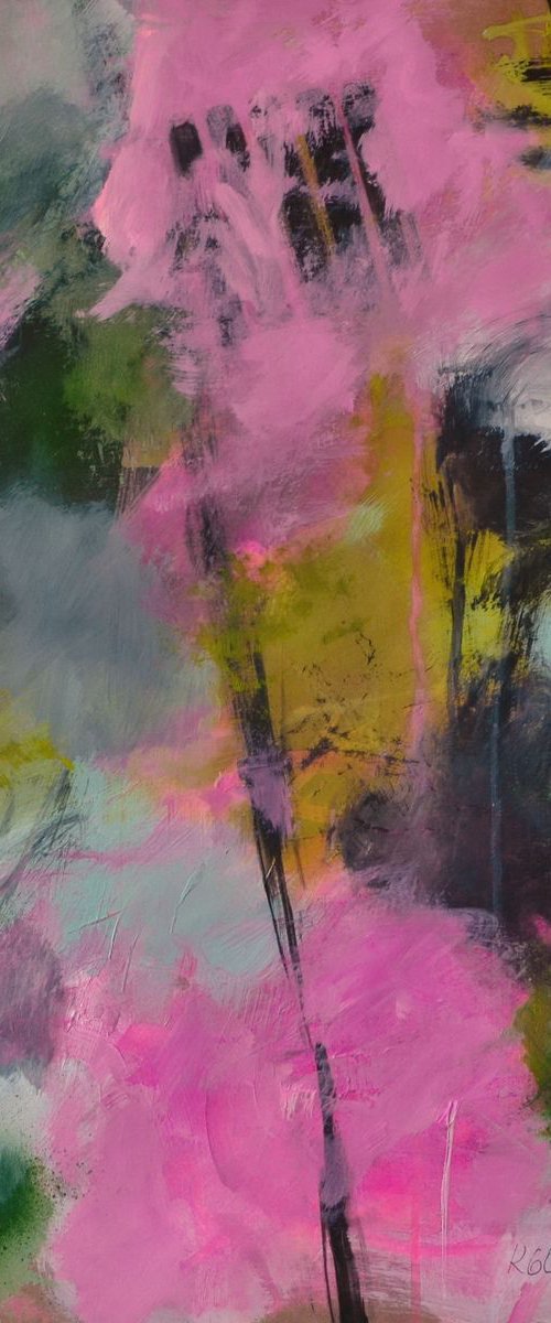 Mary's Cave -  vibrant Acrylic Abstract with pink by Karin Goeppert