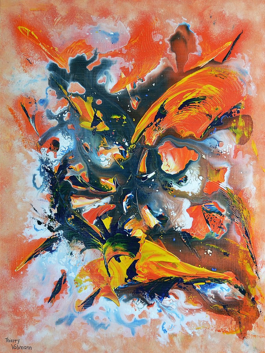Abstract Acrylic Painting By Thierry Vobmann. Abstract ., 24 X 31", Burning Love, Original Artwork