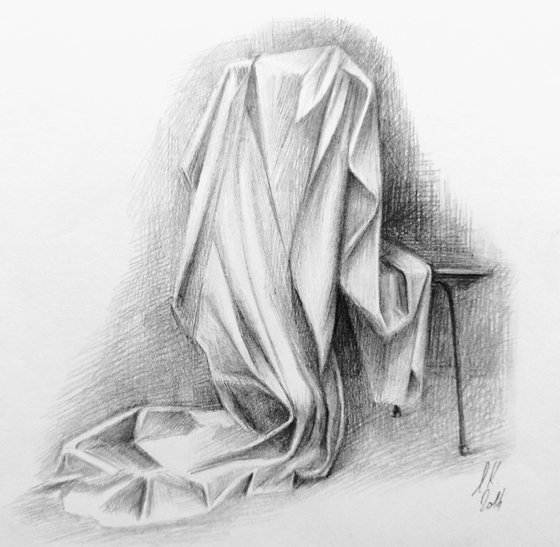 Waiting for a nude model. Original pencil drawing.