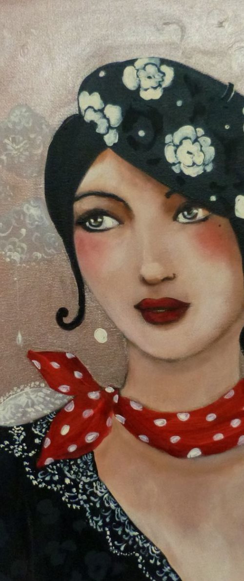 Rouge Baiser acrylic on canvas 40x40cm by Loetitia Pillault