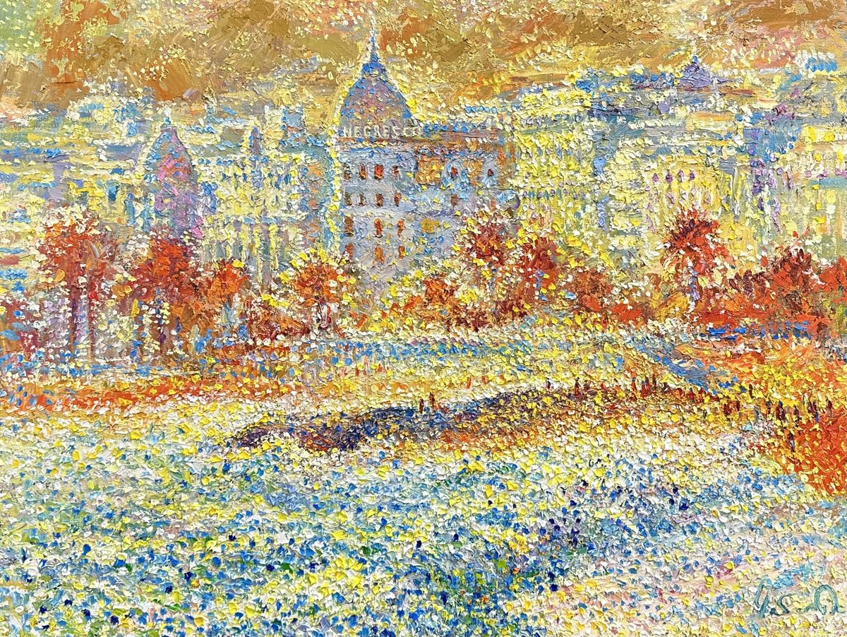 Impressionistic Landscape Oil Painting By Andrii Chebotaru, 31 X 24, Evening In Nice, Original Artwork