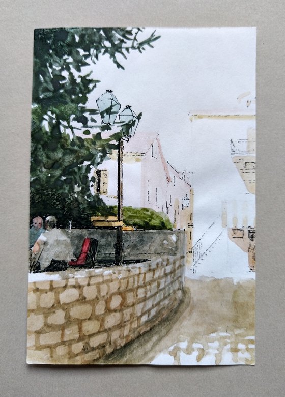 Italy miniature #3. Original watercolour and ink painting