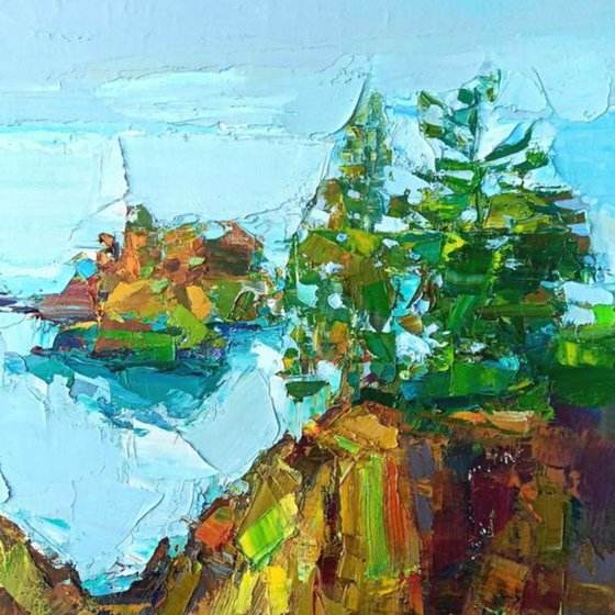 ROCKY SHORE.  SNOW IS IN THE AIR