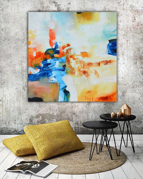 ABSTRACT PAINTING - ORIGINAL WHITE, BLUE - Welcome to Blue
