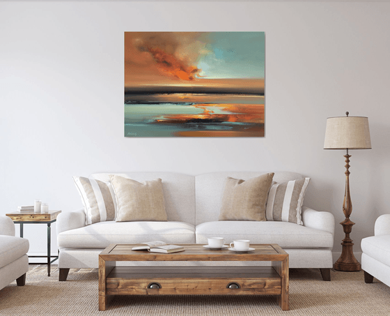 A Dream in a Dream II. - 90 x 120 cm abstract landscape oil painting in earth tone colours