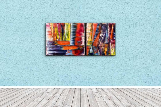 "Find Your Balance" - FREE USA SHIPPING - Original PMS Abstract Oil Painting On Wood - 34.5" x 16"