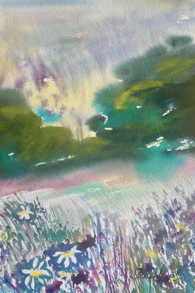 Kingston lacy meadows in summer by Samantha Adams professional watercolorist