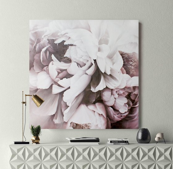"Burgundy peonies"  Purple flower oil art