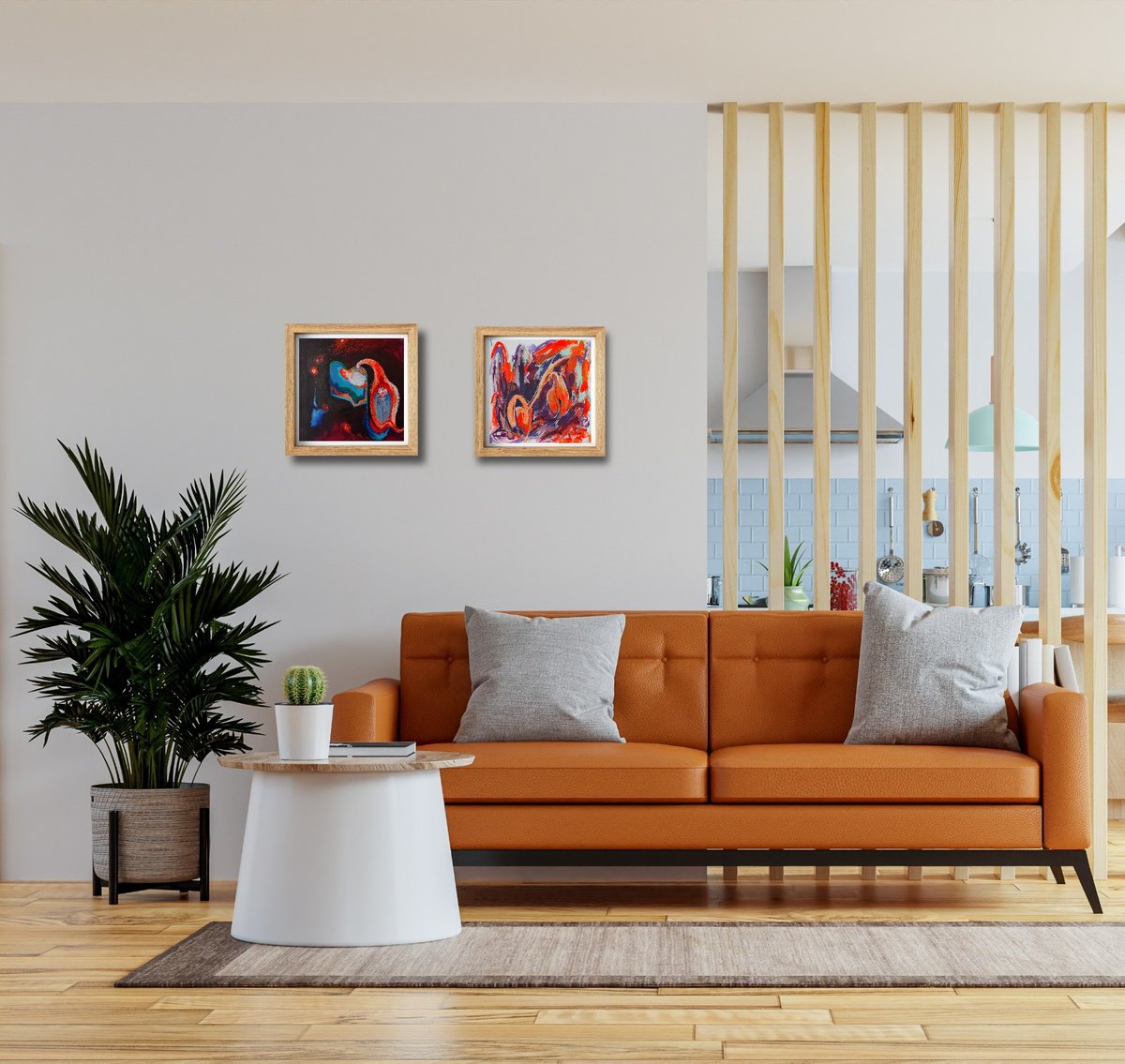 Expressive Abstract Acrylic Painting By Tetiana Borys, 11 X 11", Where Dali? Diptych, Original Artwork