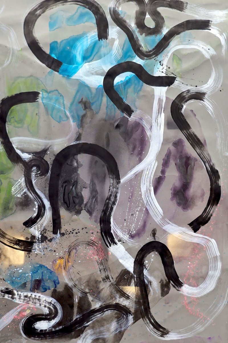 Abstract Acrylic Painting By Poovi Art, 35 X 55", An Escape From Emotion 02, Original Artwork