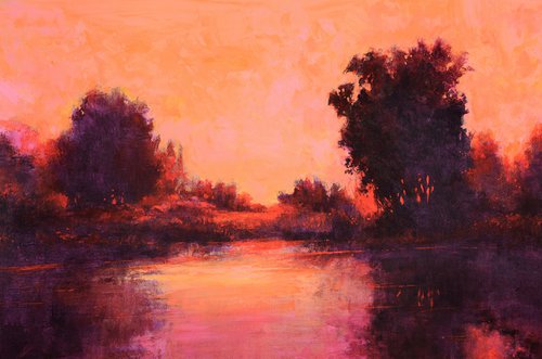 Sunset Reflections 221007, sunset landscape with water & trees by Don Bishop