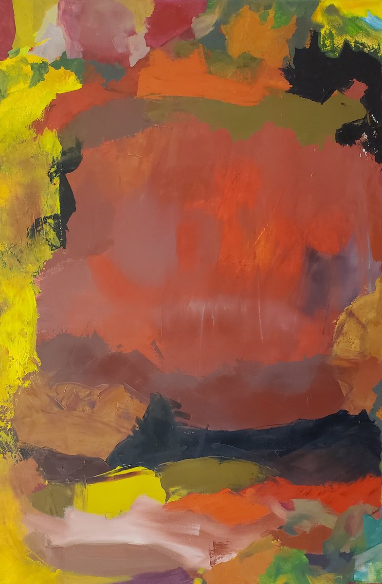 Expressive Abstract Oil Painting By Rebecca Hodel, 24 X 36", Heat, Original Artwork