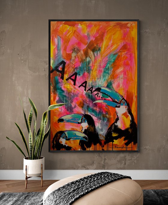 Huge XXL painting - "Toucans" - Bright - Birds - Exotic - Exotic animals - Expressionism