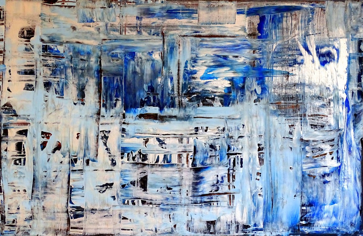 Abstract Acrylic Painting By Cb., 45 X 29, Blue Beauty, Original Artwork
