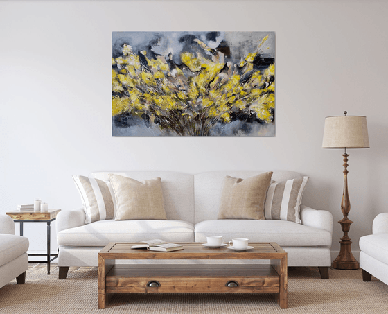 YELLOW DELIGHT- original painting on canvas, large painting, wall decor, floral painting