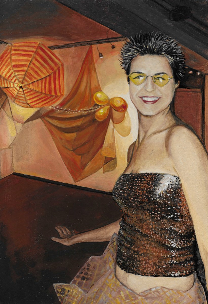 Urban And Pop Portrait Painting By Andromachi Giannopoulou, 6 X 9, Party Girl, Original Artwork